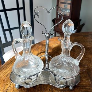 Vintage olive oil and vinegar silver plate set